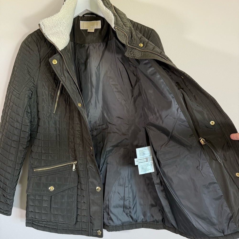 NWT Michael Kors Women’s Quilted Anorak Coat Dark Green Moss Gold Hardware M - Picture 5 of 14